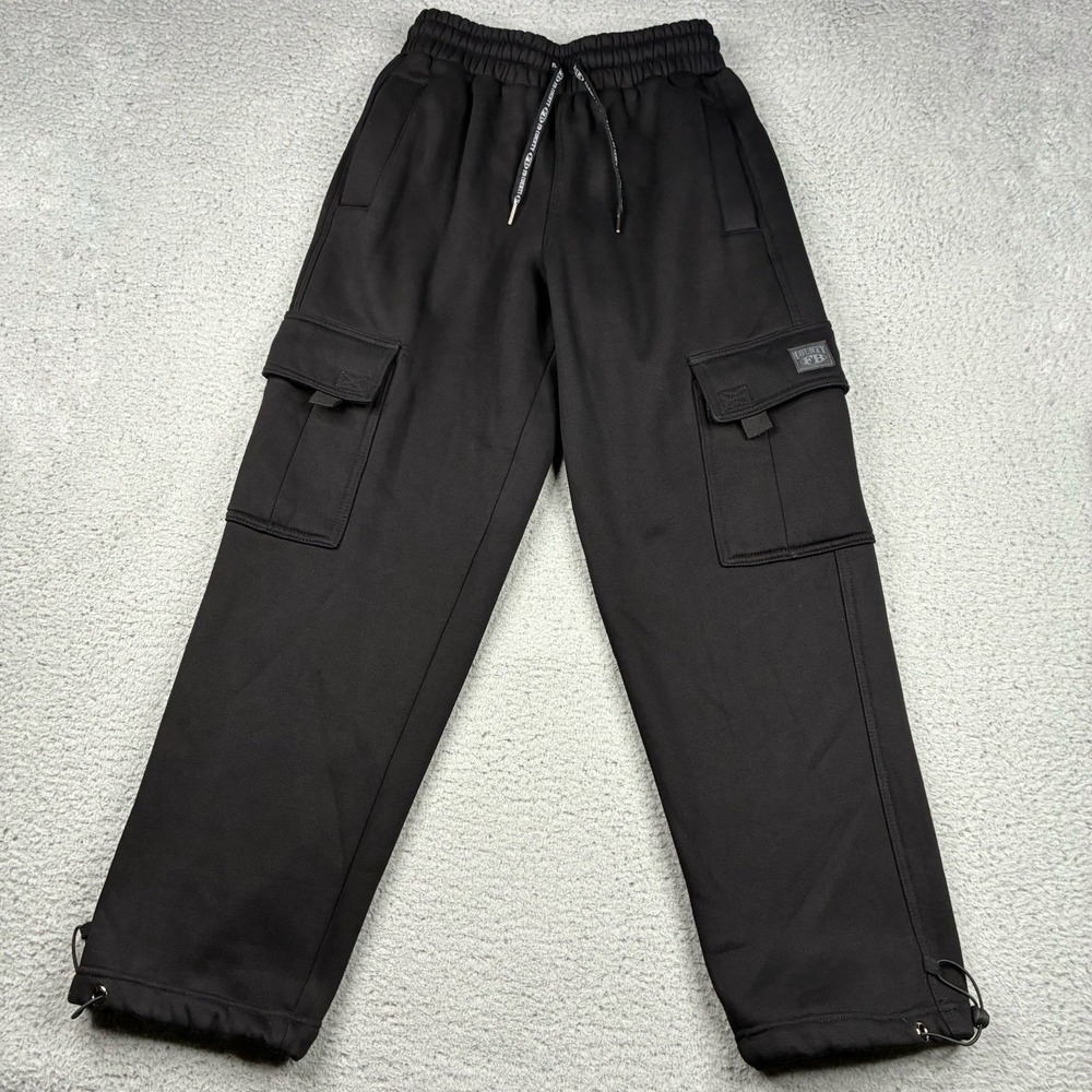 FB County Fleece Cargo Jogger Pants Men's Small Black Adjustable Ankle